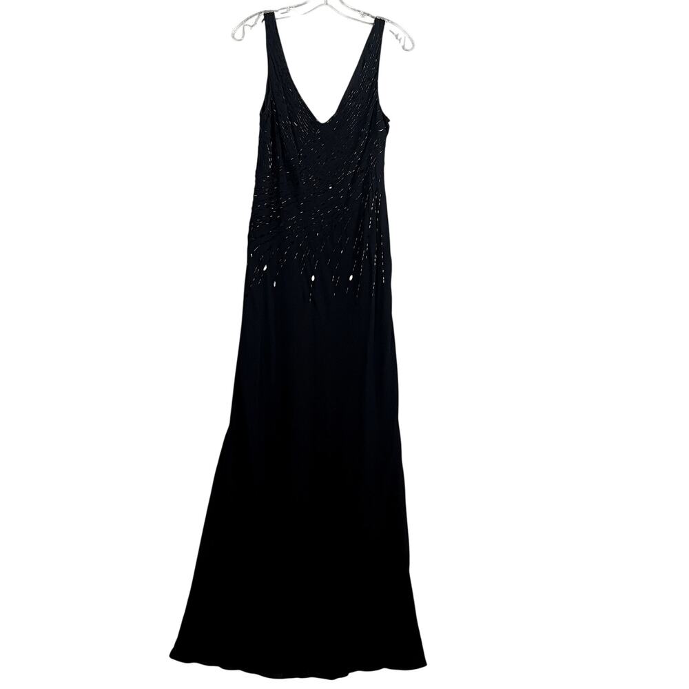 Vintage‎ Jones New York Beaded Gown Womens 14 100% Silk V Neck Dark Romantic